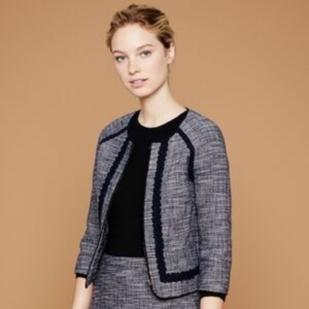 J Crew women suiting blue Tweed Tailored Fit Zip Fromt Suit Blazer Size 4